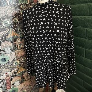ModCloth Black and White Mushroom Peplum Top